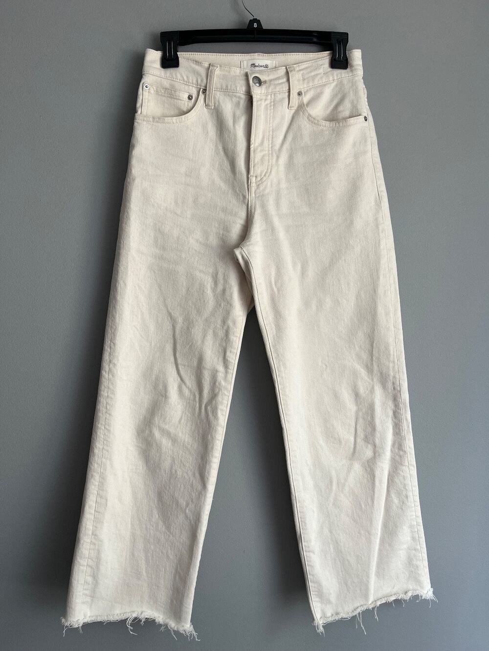Madewell NWT $148 Perfect Vintage Wide-Leg Crop Jean Sz 26 Ecru Raw Hem